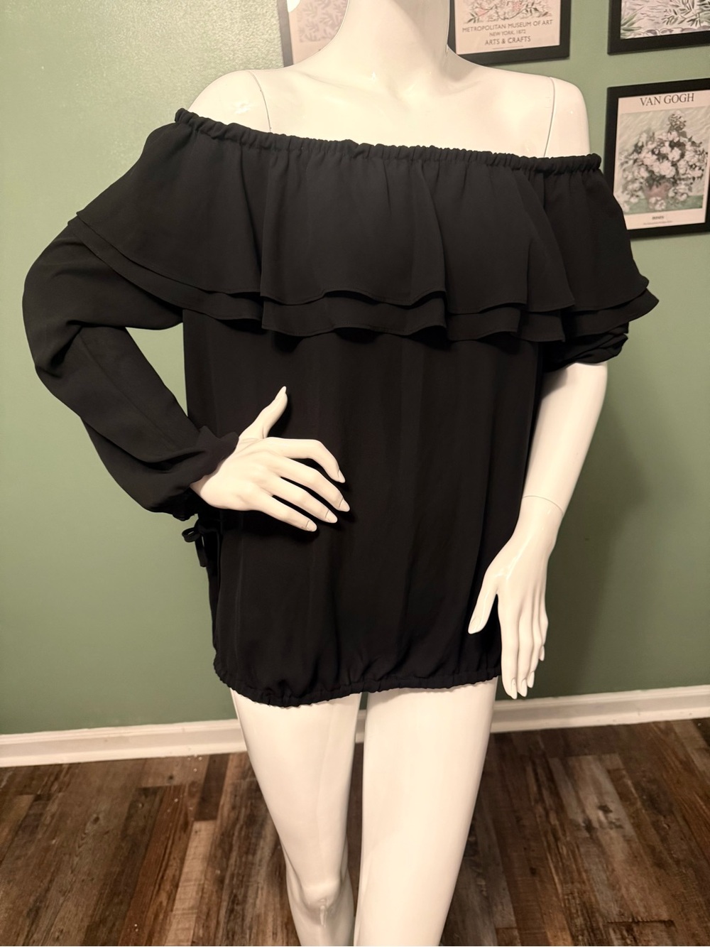 MICHAEL Michael Kors Black Off-Shoulder Ruffle Blouse Size XL NWT
